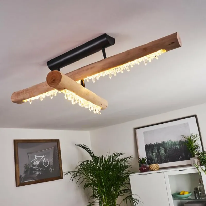 Luminaires Scandinaves-hofstein Plafonnier Rodeche LED Bois clair, Noir, 1 lumière