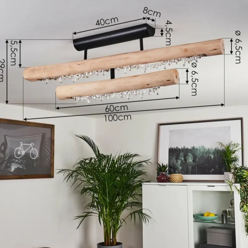 Luminaires Scandinaves-hofstein Plafonnier Rodeche LED Bois clair, Noir, 1 lumière