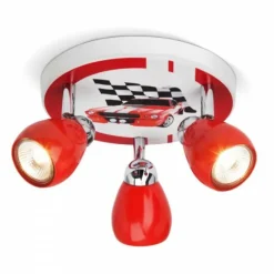 Luminaires Brilliant Plafonnier rond à spots Brilliant Leuchten Racing Rouge, Blanc, 3 lumières* Spots Et Projecteurs