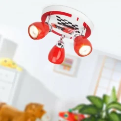 Luminaires Brilliant Plafonnier rond à spots Brilliant Leuchten Racing Rouge, Blanc, 3 lumières* Spots Et Projecteurs