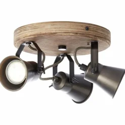 Luminaires Rustiques-Luminaires Brilliant Plafonnier rond à spots Brilliant Seed Bois foncé, Noir, 3 lumières