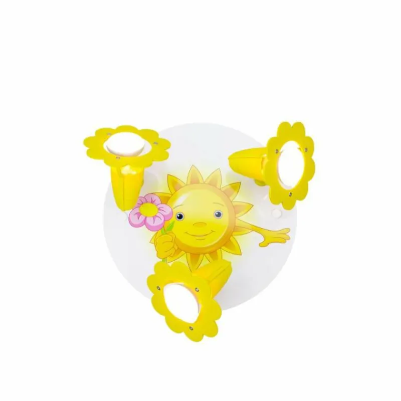 Lampes En Bois-Luminaires Elobra Plafonnier rond Elobra SONNE MIT BLUME Jaune, 3 lumières