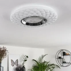 hofstein Plafonnier Roseto LED Chrome, Transparent, Blanc, 1 lumière, Télécommandes