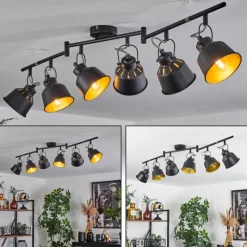 Lampes Dorées-hofstein Plafonnier Safari Chrome, Noir, 6 lumières