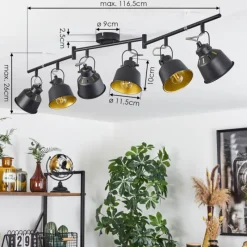 Lampes Dorées-hofstein Plafonnier Safari Chrome, Noir, 6 lumières