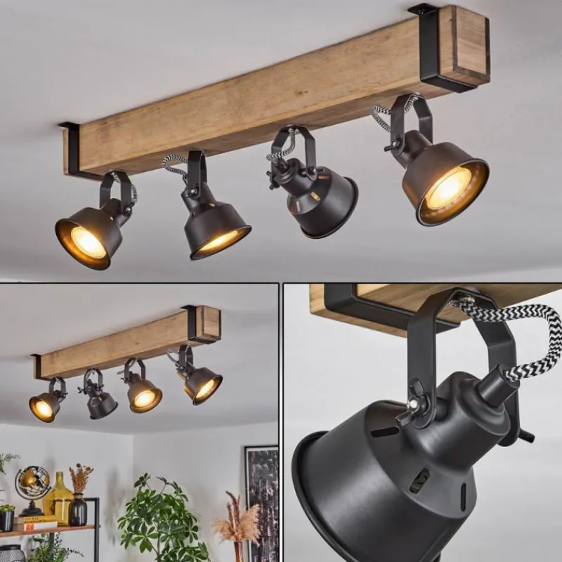 Luminaires Scandinaves-hofstein Plafonnier Safari Écru, Noir, 4 lumières