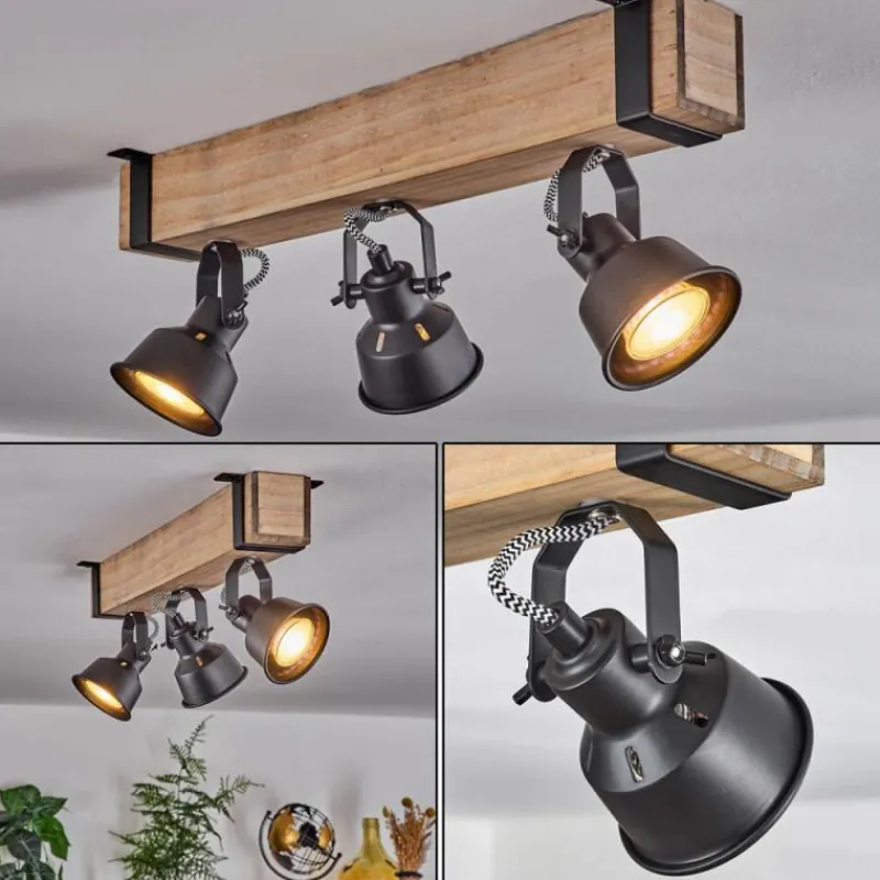 Luminaires Scandinaves-hofstein Plafonnier Safari Écru, Noir, 3 lumières