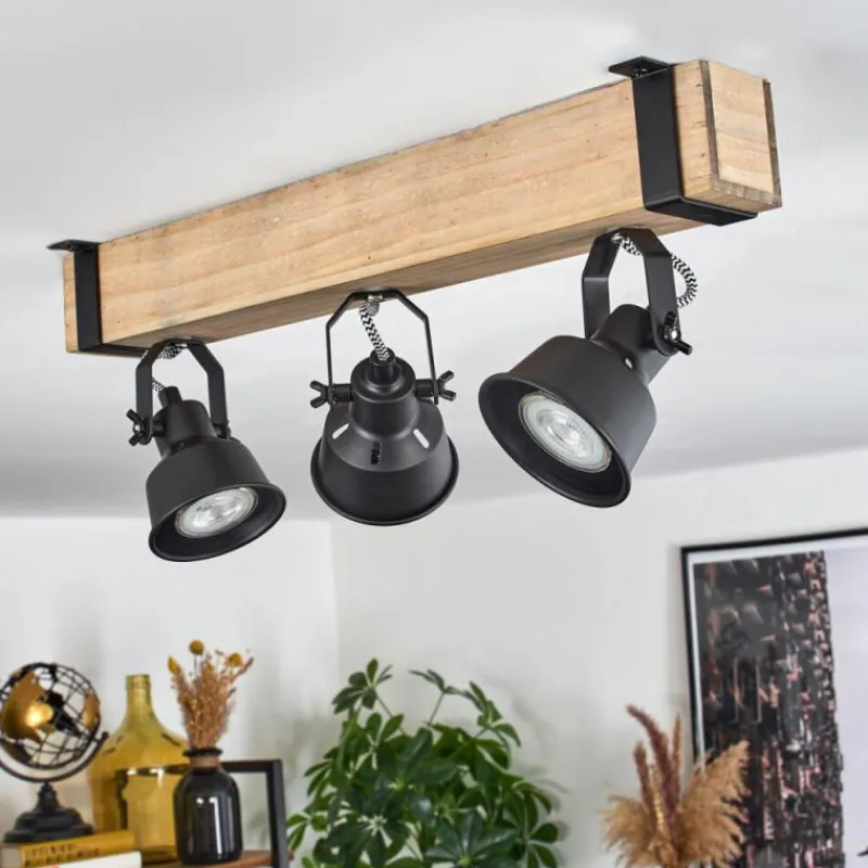 Luminaires Scandinaves-hofstein Plafonnier Safari Écru, Noir, 3 lumières