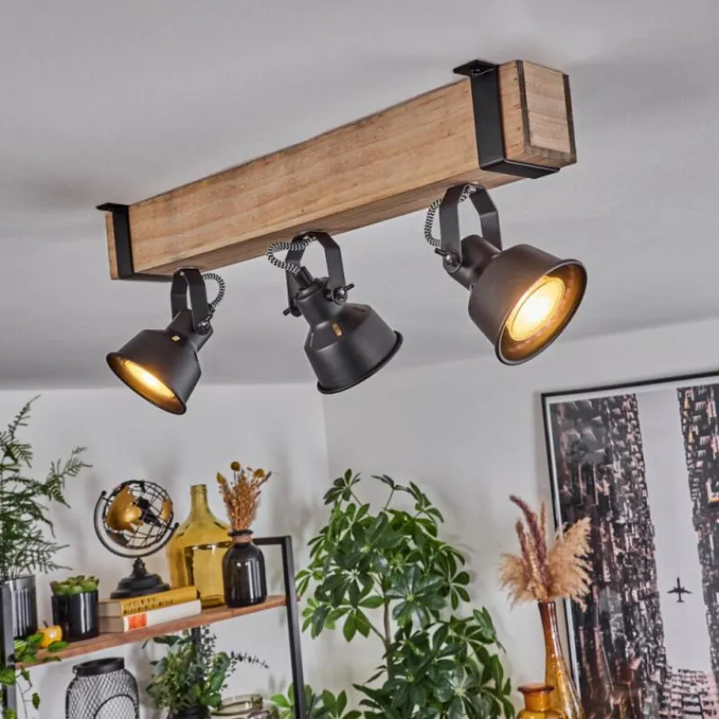 Luminaires Scandinaves-hofstein Plafonnier Safari Écru, Noir, 3 lumières