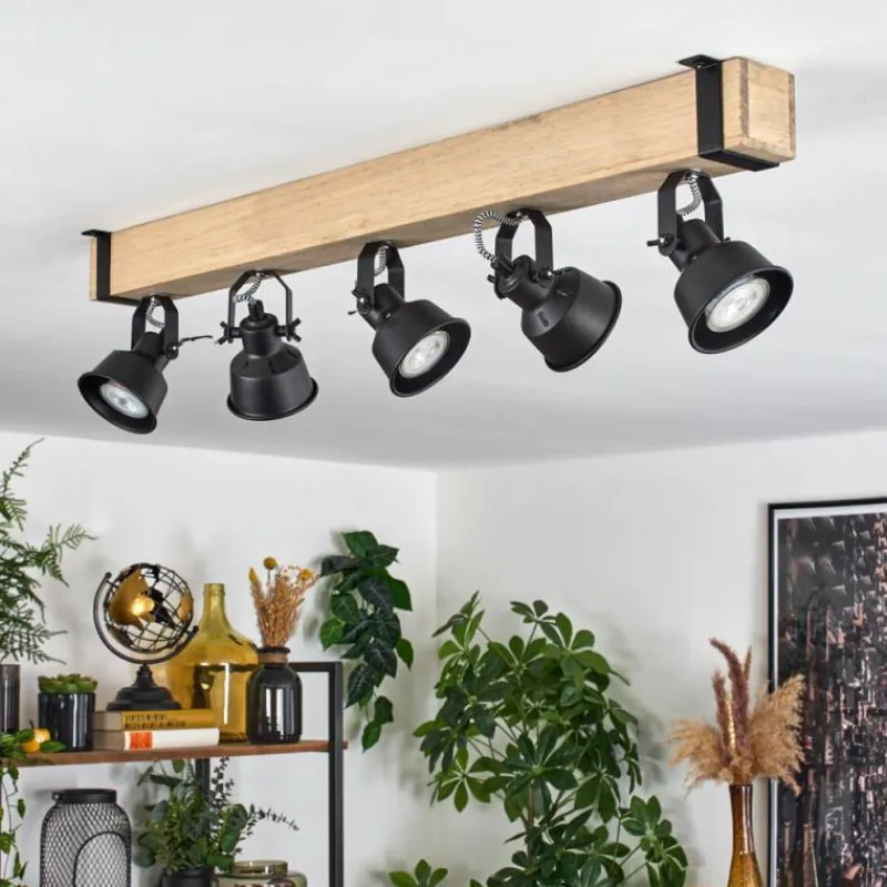 Luminaires Scandinaves-hofstein Plafonnier Safari Écru, Noir, 5 lumières