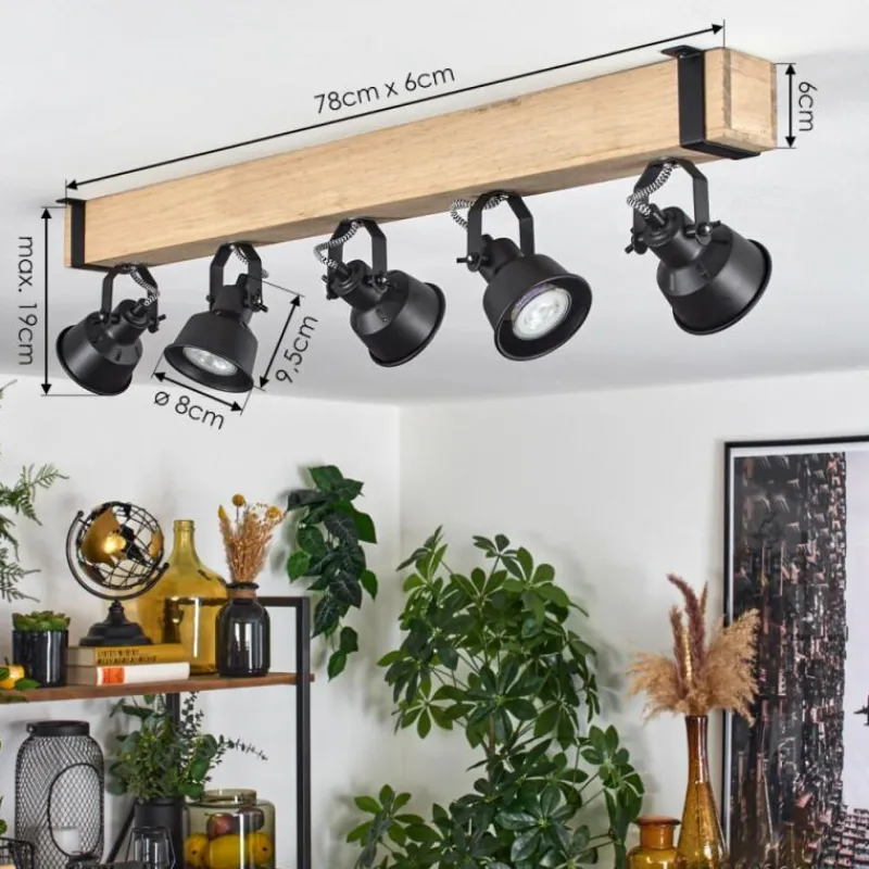 Luminaires Scandinaves-hofstein Plafonnier Safari Écru, Noir, 5 lumières