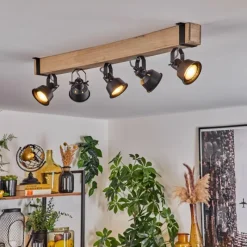 Luminaires Scandinaves-hofstein Plafonnier Safari Écru, Noir, 5 lumières