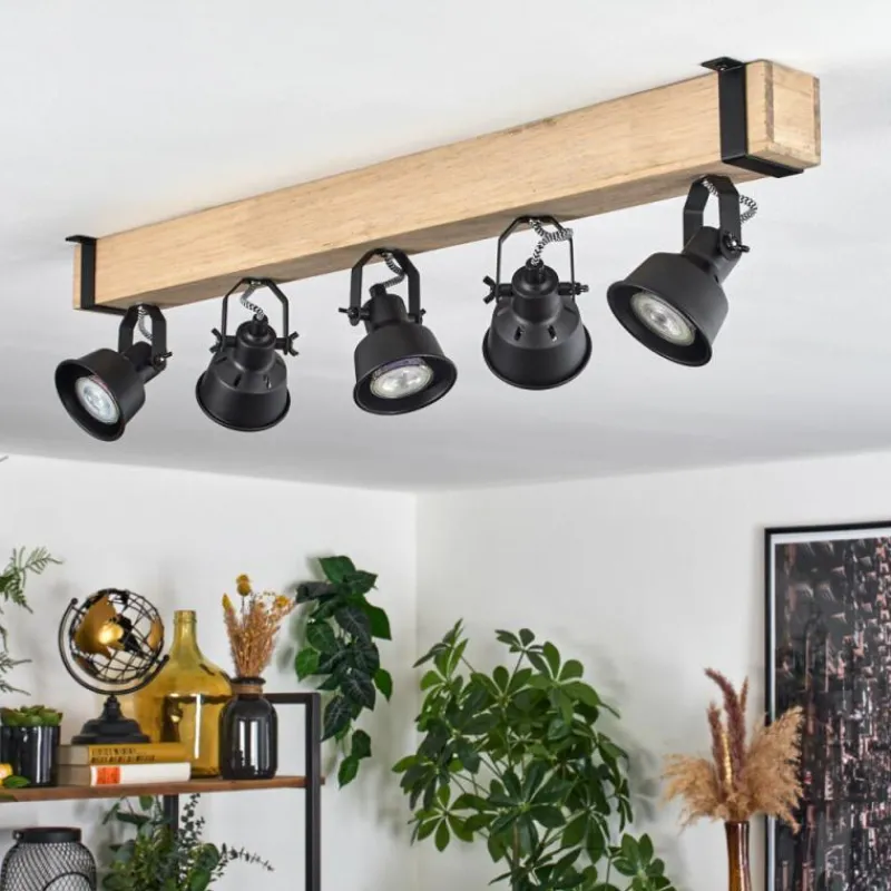 Luminaires Scandinaves-hofstein Plafonnier Safari Écru, Noir, 5 lumières