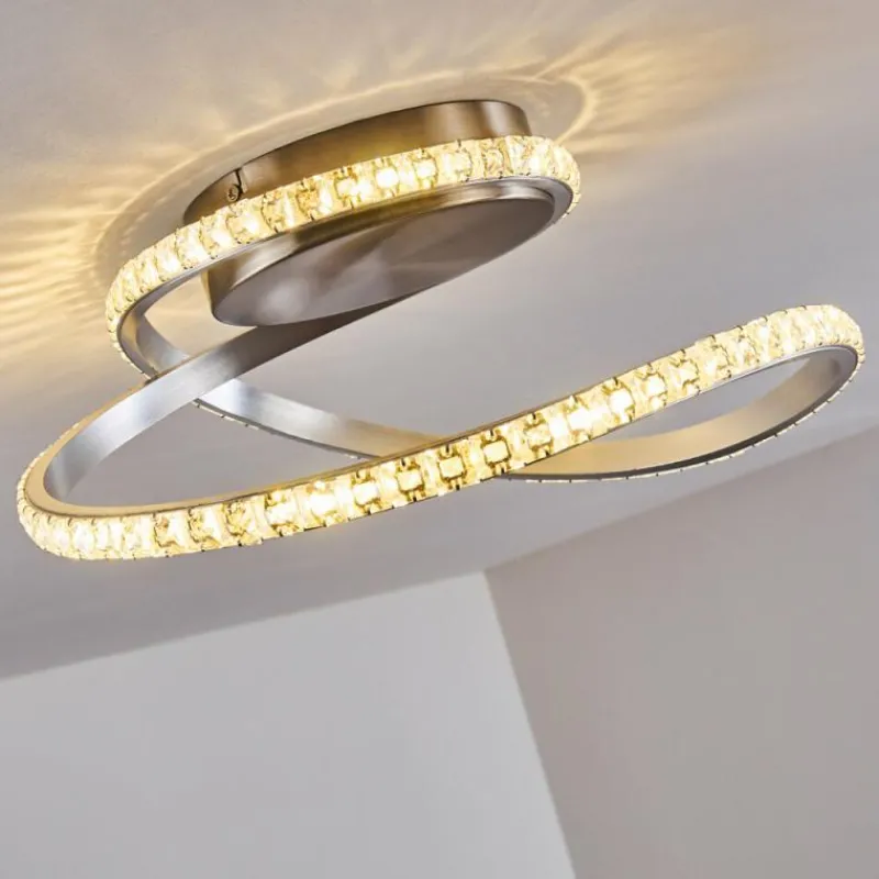 hofstein Plafonnier Saginaw LED Nickel mat, 1 lumière, Télécommandes, Changeur de couleurs