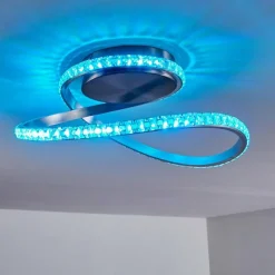 hofstein Plafonnier Saginaw LED Nickel mat, 1 lumière, Télécommandes, Changeur de couleurs