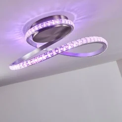 hofstein Plafonnier Saginaw LED Nickel mat, 1 lumière, Télécommandes, Changeur de couleurs