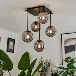 Suspension Verre Fumé-hofstein Plafonnier Salamonde Noir, 5 lumières