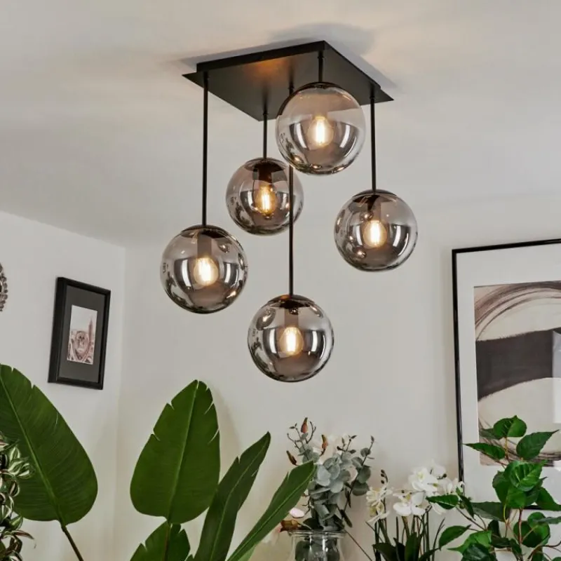 Suspension Verre Fumé-hofstein Plafonnier Salamonde Noir, 5 lumières