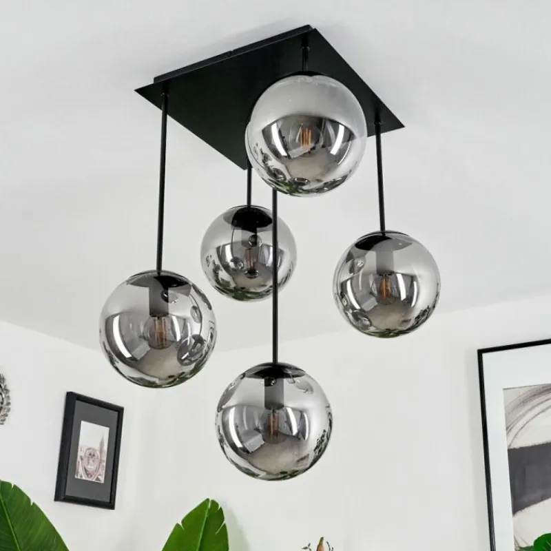 Suspension Verre Fumé-hofstein Plafonnier Salamonde Noir, 5 lumières