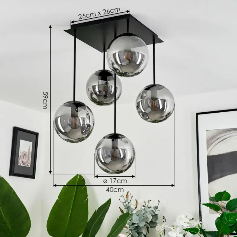 Suspension Verre Fumé-hofstein Plafonnier Salamonde Noir, 5 lumières