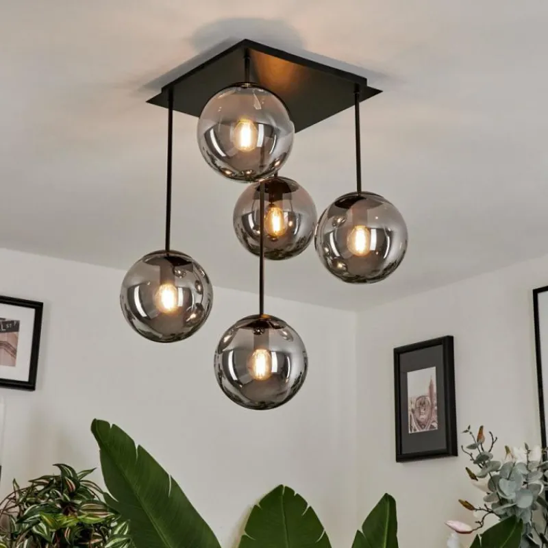 Suspension Verre Fumé-hofstein Plafonnier Salamonde Noir, 5 lumières