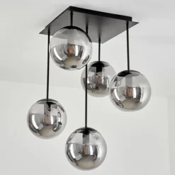Suspension Verre Fumé-hofstein Plafonnier Salamonde Noir, 5 lumières