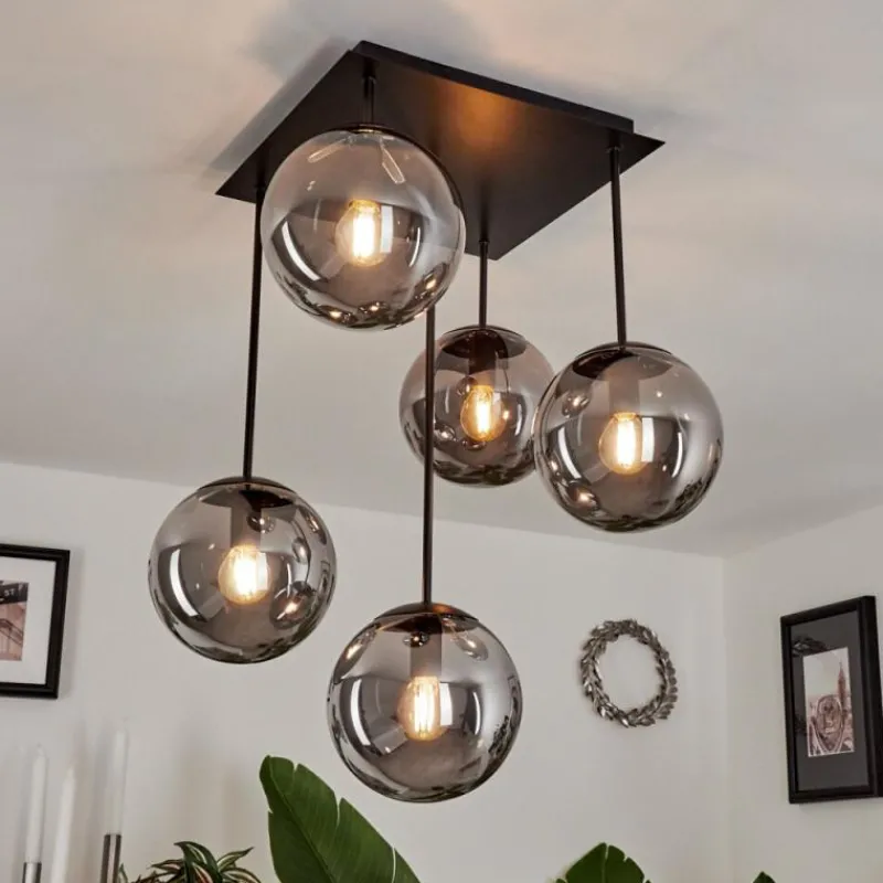 Suspension Verre Fumé-hofstein Plafonnier Salamonde Noir, 5 lumières