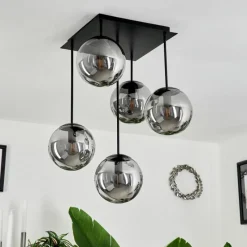 Suspension Verre Fumé-hofstein Plafonnier Salamonde Noir, 5 lumières
