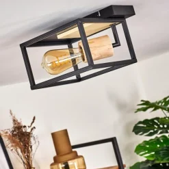 hofstein Plafonnier Salla Bois clair, Noir, 1 lumière