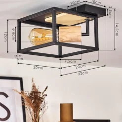 hofstein Plafonnier Salla Bois clair, Noir, 1 lumière