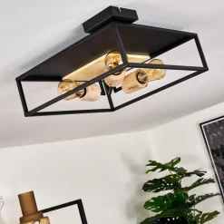 Lampes En Bois-hofstein Plafonnier Salla Bois clair, Noir, 3 lumières