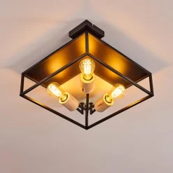 Lampes En Bois-hofstein Plafonnier Salla Bois clair, Noir, 3 lumières