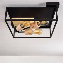 Lampes En Bois-hofstein Plafonnier Salla Bois clair, Noir, 3 lumières