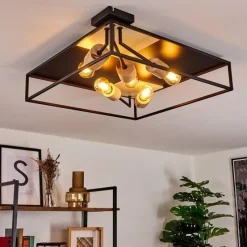 Lampes En Bois-hofstein Plafonnier Salla Bois clair, Noir, 5 lumières