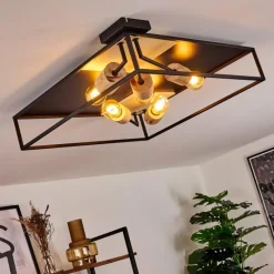 Lampes En Bois-hofstein Plafonnier Salla Bois clair, Noir, 5 lumières