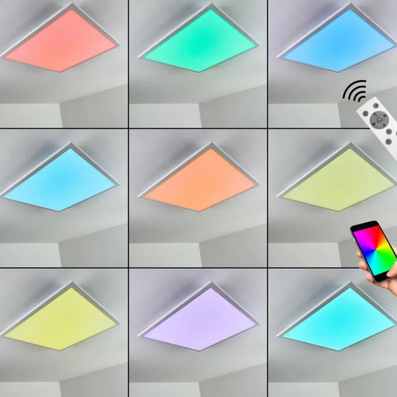 hofstein Plafonnier Salmi LED Blanc, 1 lumière, Télécommandes, Changeur de couleurs