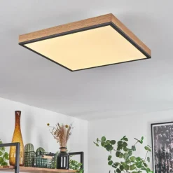 hofstein Plafonnier Salmi LED Brun, Couleur bois, Noir, 1 lumière, Télécommandes