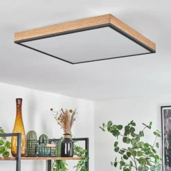 hofstein Plafonnier Salmi LED Brun, Couleur bois, Noir, 1 lumière, Télécommandes