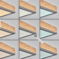 hofstein Plafonnier Salmi LED Brun, Couleur bois, Noir, 1 lumière, Télécommandes