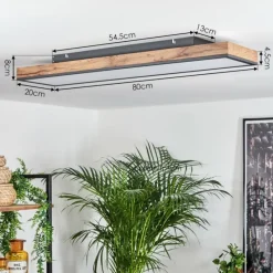 hofstein Plafonnier Salmi LED Brun, Couleur bois, Noir, 1 lumière, Télécommandes