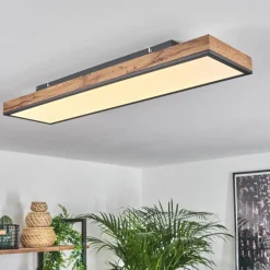 hofstein Plafonnier Salmi LED Brun, Couleur bois, Noir, 1 lumière, Télécommandes