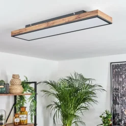 hofstein Plafonnier Salmi LED Brun, Couleur bois, Noir, 1 lumière, Télécommandes