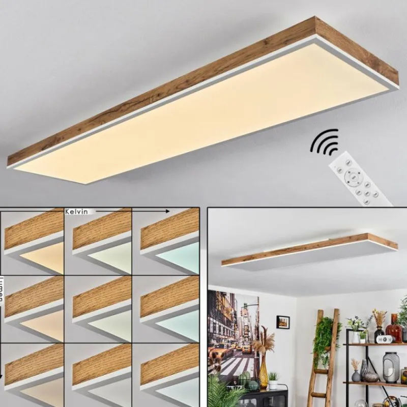 Luminaires Scandinaves-hofstein Plafonnier Salmi LED Brun, Couleur bois, Blanc, 1 lumière, Télécommandes