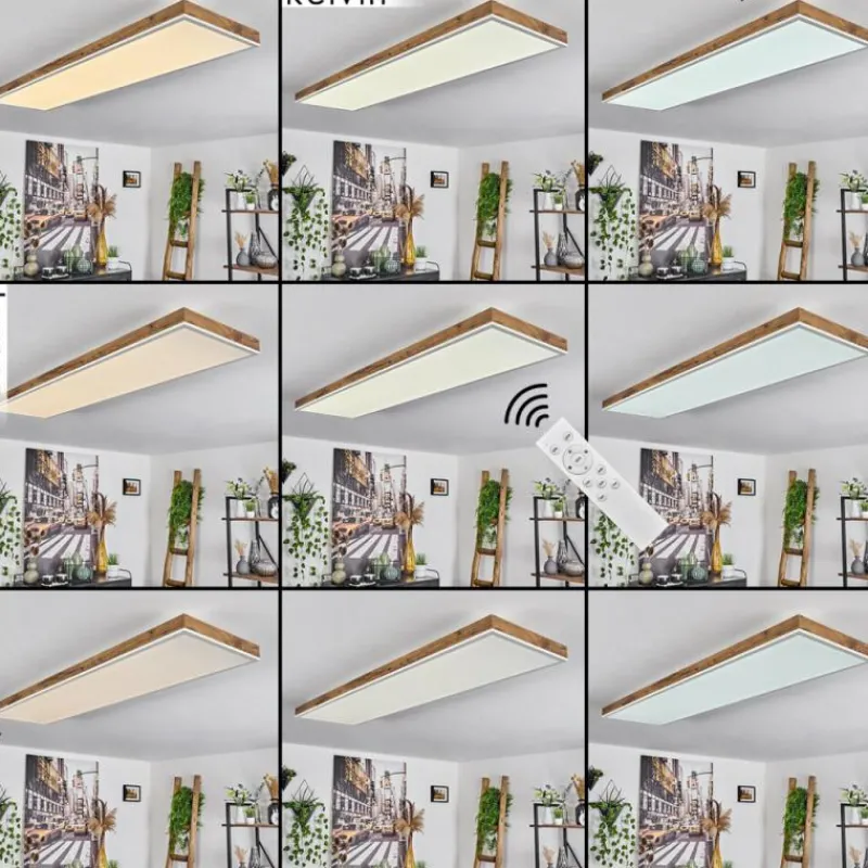 Luminaires Scandinaves-hofstein Plafonnier Salmi LED Brun, Couleur bois, Blanc, 1 lumière, Télécommandes