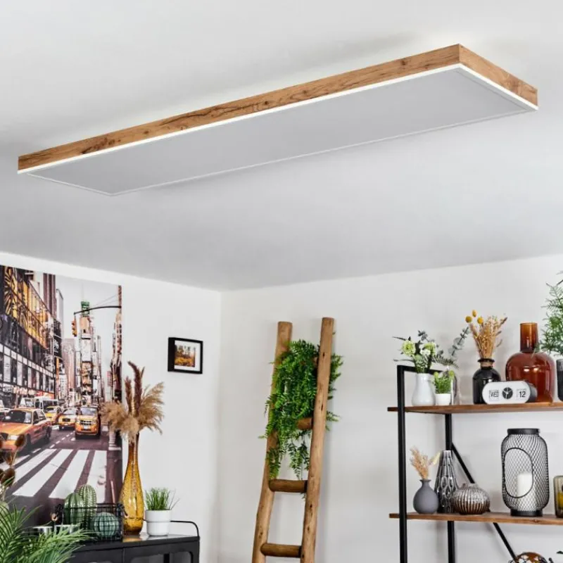 Luminaires Scandinaves-hofstein Plafonnier Salmi LED Brun, Couleur bois, Blanc, 1 lumière, Télécommandes