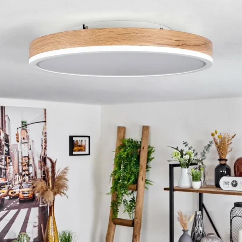Luminaires Scandinaves-hofstein Plafonnier Salmi LED Brun, Couleur bois, Blanc, 1 lumière