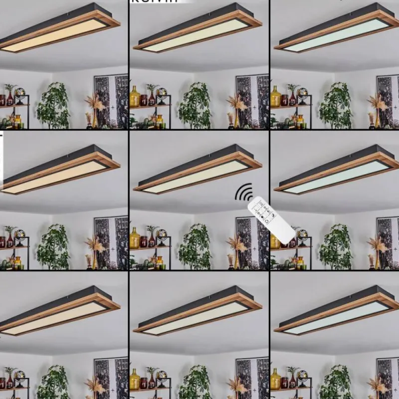 Luminaires Scandinaves-hofstein Plafonnier Salmi LED Couleur bois, Noir, 1 lumière, Télécommandes