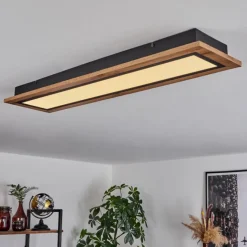 Luminaires Scandinaves-hofstein Plafonnier Salmi LED Couleur bois, Noir, 1 lumière, Télécommandes