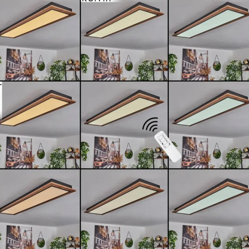 Luminaires Scandinaves-hofstein Plafonnier Salmi LED Couleur bois, 1 lumière, Télécommandes