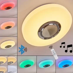 hofstein Plafonnier Sambani LED Chrome, Blanc, 1 lumière, Télécommandes, Changeur de couleurs